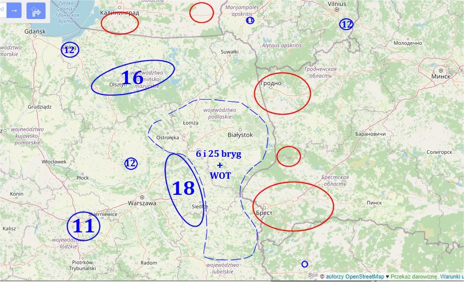 Ponieważ w raporcie ANW brak mapy z rozmieszczeniem polskich sił, autor wykonał własną grafię – niektóre rozmieszczenia są dość poglądowe z uwagi na ogólne i nieprecyzyjne zapisy autorów ANW