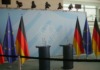Flaga Unii Europejskiej i Niemiec. Konferencja